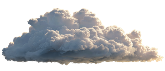 A light, cottony cumulus cloud band with soft glow along rim and airy volume, isolated on transparent background.
