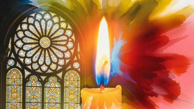 Exploring memory and prayer through watercolor painting with a candle's flame and changing stained glass colors