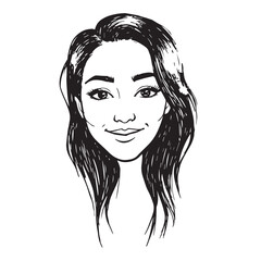 Beautiful Woman Doodle Black and White Illustration Fashion Girl Portrait Line Art Sketch Vector