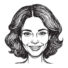 Beautiful Woman Doodle Black and White Illustration Fashion Girl Portrait Line Art Sketch Vector