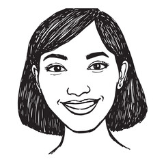 Beautiful Woman Doodle Black and White Illustration Fashion Girl Portrait Line Art Sketch Vector