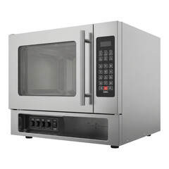 Obraz premium Stainless steel commercial microwave oven with digital controls for professional kitchens