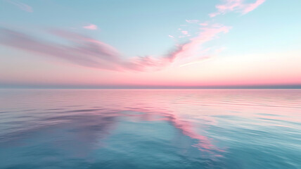 Obraz premium Pink Hues Over Calm Ocean: Tranquil Seascape Reflecting Soft Sunrise Colors.