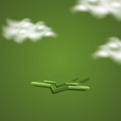 podium 3d render star Plane in the sky on a green background. Vector illustration. eps 10