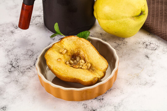 Baked quince with honey and cedar