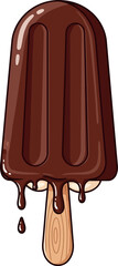 Delicious chocolate ice cream bar melting on wooden stick refreshing summer treat vector