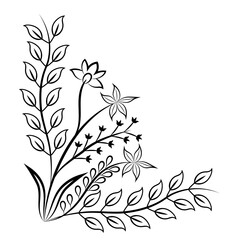 Floral Corner Border Design with Leaves and Star Flowers