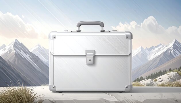 A silver briefcase against a mountain backdrop