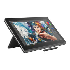 Digital painting on graphic tablet with stylus and colorful artwork interface