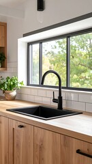 Modern kitchen with large window