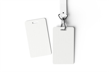Id card name tag, badge mockup. Lanyard card blank on white background.