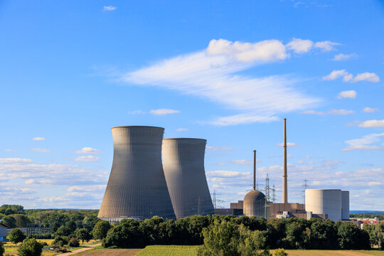 Cooling towers and chimneys of Gundremmingen nuclear power plant, Germany, Gundremmingen, 31 August 2025