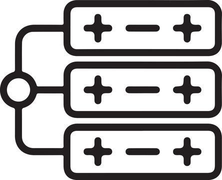 Three batteries connected in series with positive and negative terminals