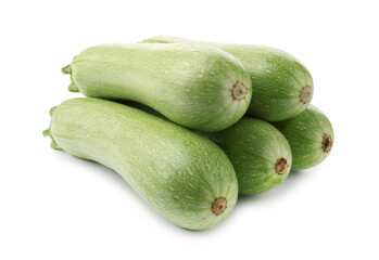 Many fresh ripe zucchinis isolated on white