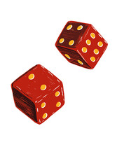 Two Red Dice Illustration, Vintage Style Gambling Game