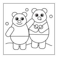 Two Cute Cartoon Pandas Standing in Snow with Circles animal drawing