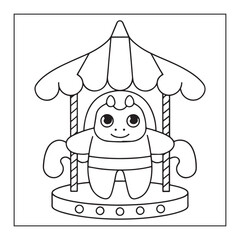 Obraz premium Adorable cartoon character riding a carousel horse under a decorative canopy ride