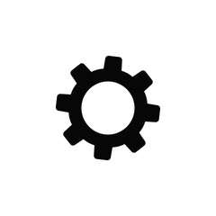 Simple black gear icon silhouette isolated on a white background. Minimalist cogwheel graphic symbolizing settings, mechanics, and industrial process