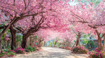 Enchanting Cherry Blossom Pathway &ndash; Romantic Spring Garden Photography