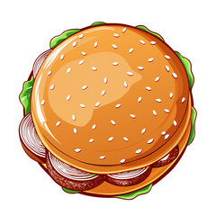 Delicious Sesame Seed Burger Top View Illustration