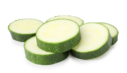 Pieces of fresh zucchini isolated on white