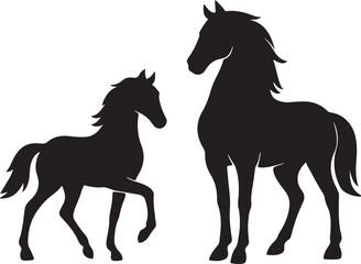 Elegant Horse Silhouettes Regal and Trotting Black Vector Art on White Background