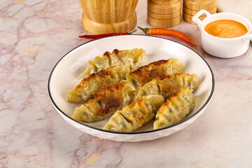Japanese fried Gyoza stuffed dumplings