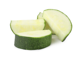 Pieces of fresh zucchini isolated on white