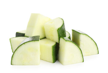 Pieces of fresh zucchini isolated on white