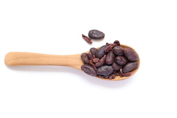 cocoa beans and spoon