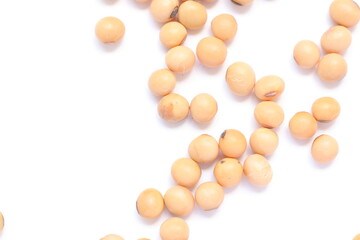 Soybean in spoon on white background, soy beans on white 