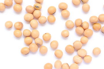 Soybean in spoon on white background, soy beans on white 