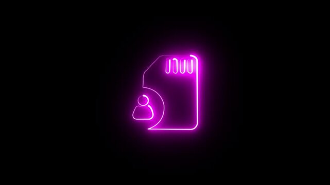 Phone memory Glowing neon line Micro SD memory card icon isolated on black background. 4K Video motion graphic animation