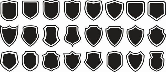 Collection of Blank Black Shield Shapes: Logos, Badges, Vector