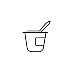 Yogurt Cup with Spoon: Line Art Icon Illustration