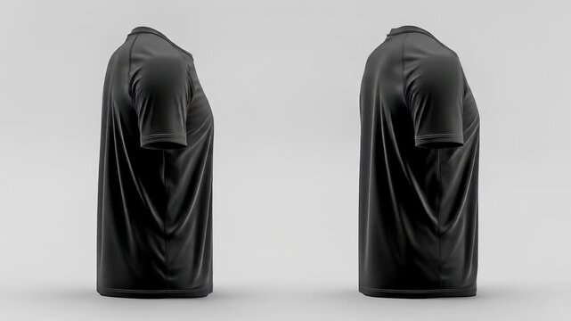 Two black shirts, back view, against a gray background