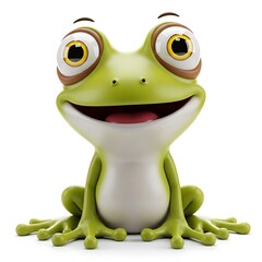 Fototapeta premium 3d illustration of a cute, cartoonstyle frog with big, bulging eyes and a wide, happy smile, isolated on a white background