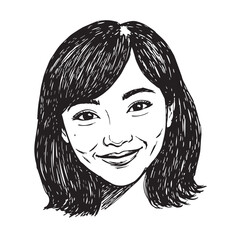 Beautiful Woman Doodle Black and White Illustration Fashion Girl Portrait Line Art Sketch Vector