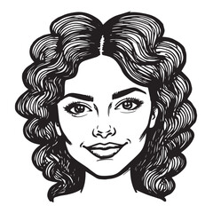 Beautiful Woman Doodle Black and White Illustration Fashion Girl Portrait Line Art Sketch Vector