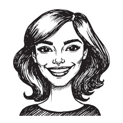 Beautiful Woman Doodle Black and White Illustration Fashion Girl Portrait Line Art Sketch Vector