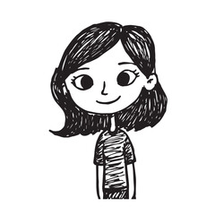 Beautiful Woman Doodle Black and White Illustration Fashion Girl Portrait Line Art Sketch Vector