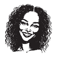 Beautiful Woman Doodle Black and White Illustration Fashion Girl Portrait Line Art Sketch Vector