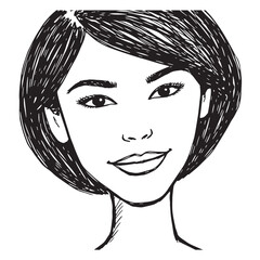 Beautiful Woman Doodle Black and White Illustration Fashion Girl Portrait Line Art Sketch Vector