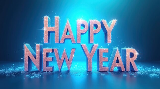 Sparkling rose gold letters spell happy new year celebration greeting