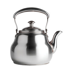 Stainless steel tea kettle isolated on transparent background for boiling water quickly
