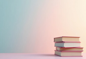 Soft Pastel Gradient Background with Stack of Books