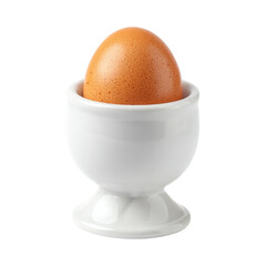 Brown egg in a white ceramic egg cup isolated on transparent background