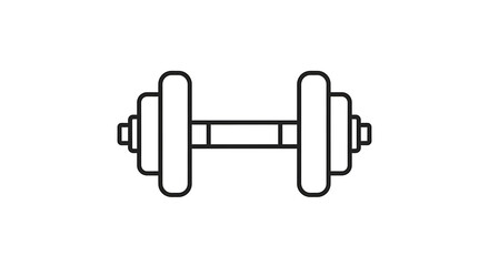 A simple line drawing of a dumbbell with plates on each side and a connecting bar on a white background ai generated