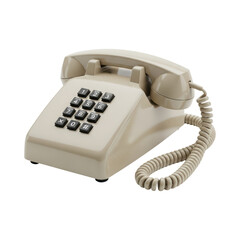 Vintage beige rotary landline telephone with coiled cord