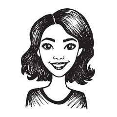 Beautiful Woman Doodle Black and White Illustration Fashion Girl Portrait Line Art Sketch Vector